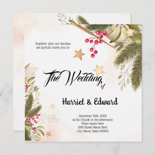 Uitnodiging voor kerstbruiloft (Voorkant / Achterkant)