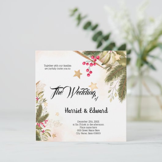 Uitnodiging voor kerstbruiloft (Staand voorkant)