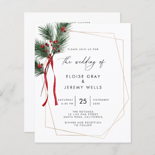 Uitnodiging voor kerstbruiloft (Voorkant / Achterkant)