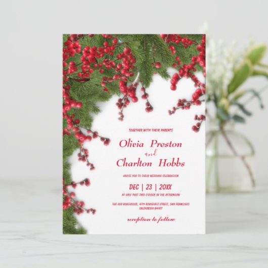 Uitnodiging voor kerstbruiloft (Staand voorkant)