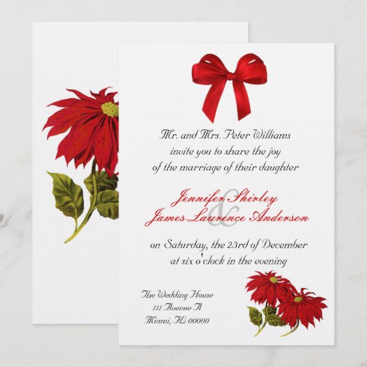 Uitnodiging voor kerstbruiloft in Poinsettia (Voorkant / Achterkant)