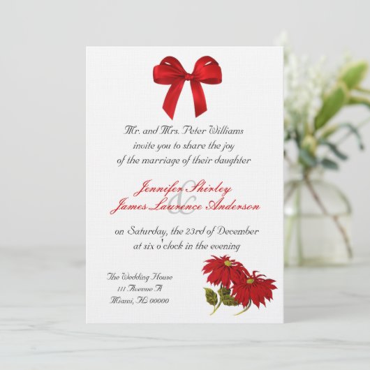 Uitnodiging voor kerstbruiloft in Poinsettia (Staand voorkant)