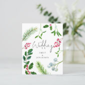 Uitnodiging voor kerstbruiloft met budgetvlieger (Staand voorkant)