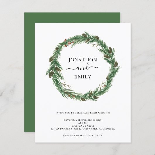 Uitnodiging voor kerstbruiloft met een begrotingsp (Voorkant / Achterkant)