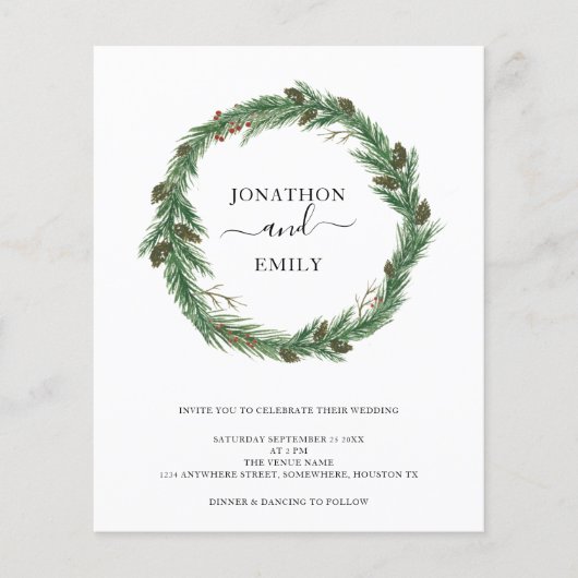 Uitnodiging voor kerstbruiloft met een begrotingsp (Voorkant)