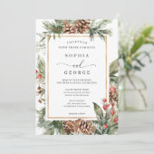 Uitnodiging voor kerstbruiloft met Waterverf Elega (Staand voorkant)