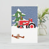 Uitnodiging voor kerstbruiloft van tractor (Staand voorkant)