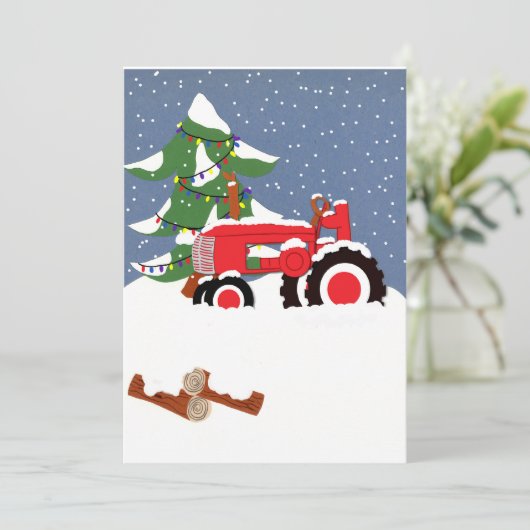 Uitnodiging voor kerstbruiloft van tractor (Staand voorkant)