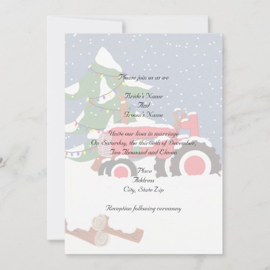 Uitnodiging voor kerstbruiloft van tractor (Achterkant)