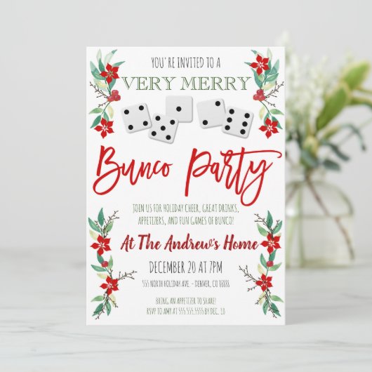 Uitnodiging voor kerstbunco (Staand voorkant)