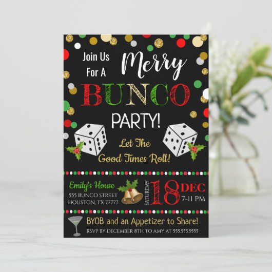 Uitnodiging voor kerstbunco (Staand voorkant)