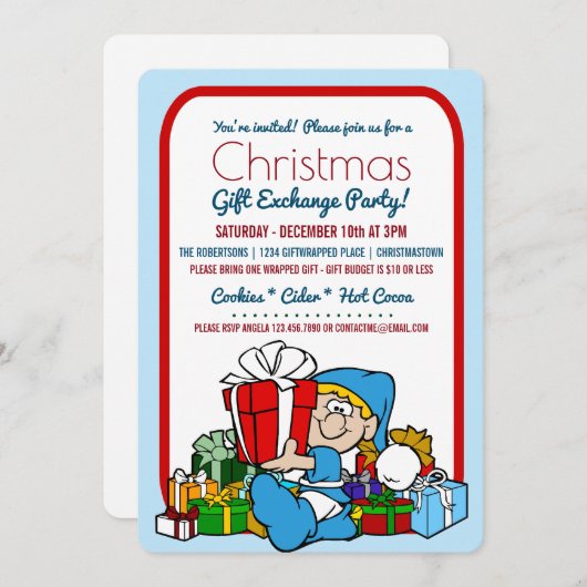 Uitnodiging voor kerstcadeau-uitwisseling (Voorkant / Achterkant)