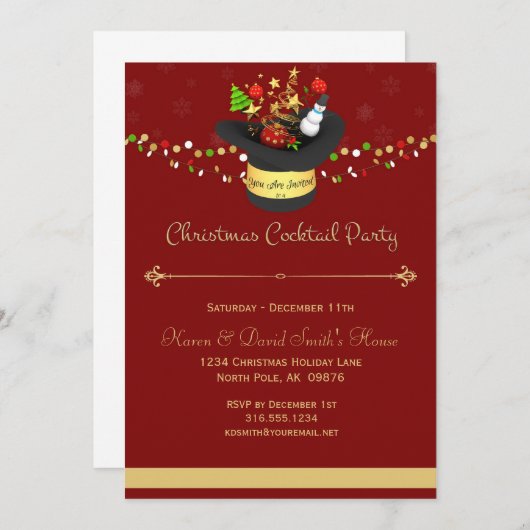 Uitnodiging voor kerstcadeautjes met rode cocktail (Voorkant / Achterkant)