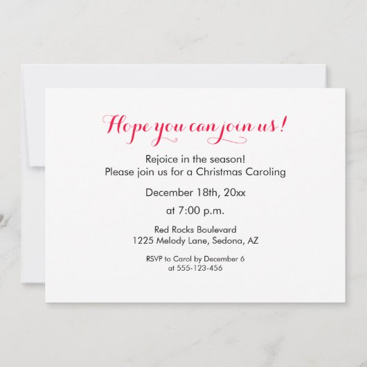 Uitnodiging voor kerstCaroling (Achterkant)