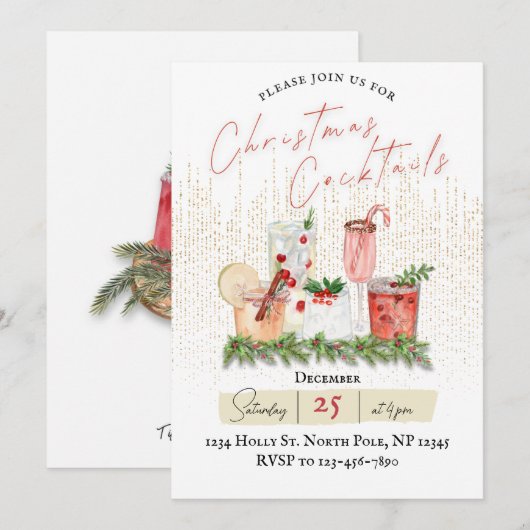 Uitnodiging voor kerstcocktails (Voorkant / Achterkant)