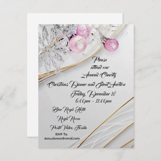 Uitnodiging voor kerstdiner en stille veiling (Voorkant / Achterkant)