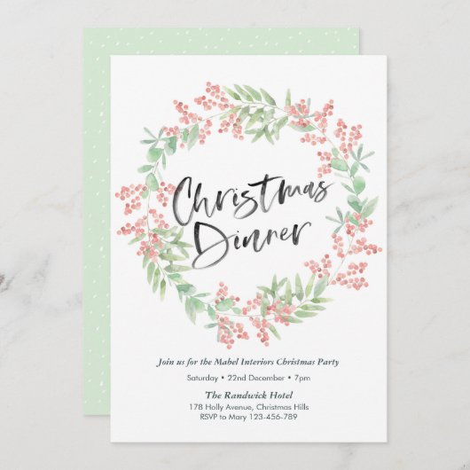 Uitnodiging voor kerstdiner | hulst (Voorkant / Achterkant)