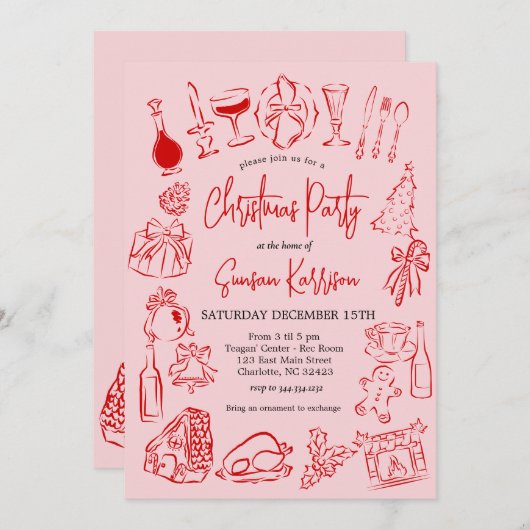 Uitnodiging voor kerstdiner, kerstdiner (Voorkant / Achterkant)