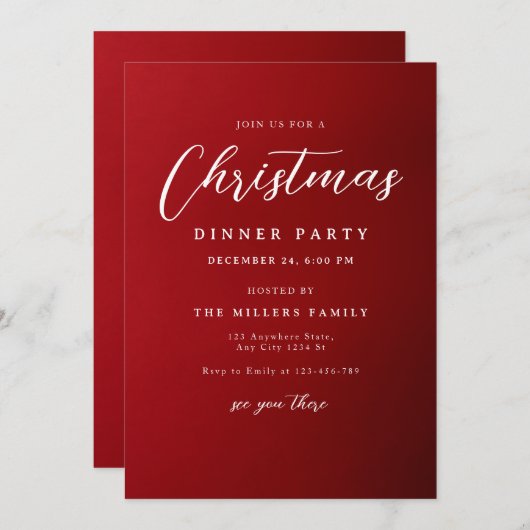 Uitnodiging voor kerstdiner, minimalistisch (Voorkant / Achterkant)