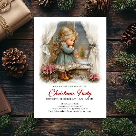 Uitnodiging voor kerstdiners Cute Girl Winter Scen
