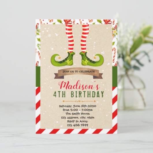 Uitnodiging voor kerstelffeest (Staand voorkant)