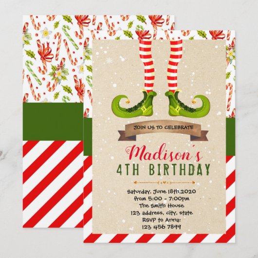 Uitnodiging voor kerstelffeest (Voorkant / Achterkant)