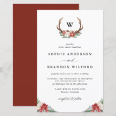 Uitnodiging voor kerstfeest Antler Wreath Winter W (Voorkant / Achterkant)