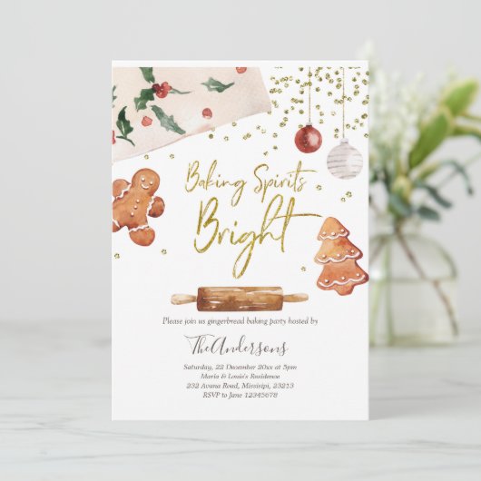 Uitnodiging voor Kerstfeest 'Baking Spirits Bright (Staand voorkant)
