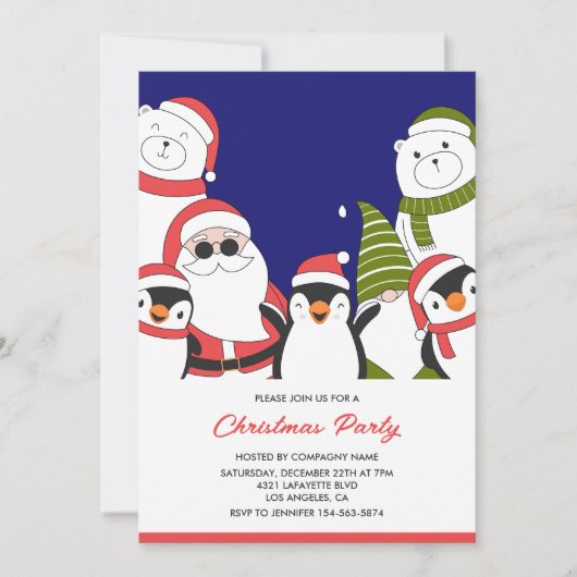 Uitnodiging voor Kerstfeest Bedrijf Cool Santa Bee (Voorkant)