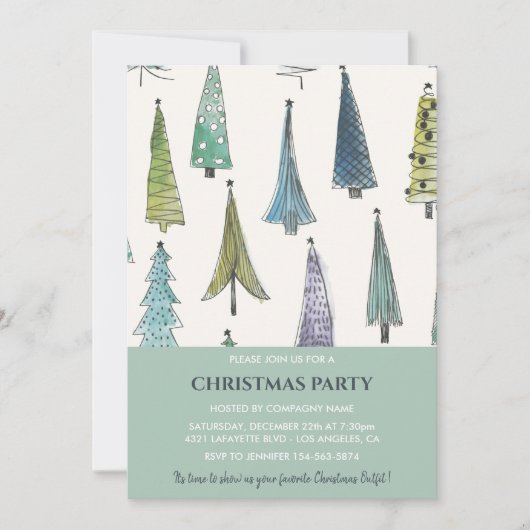 Uitnodiging voor Kerstfeest Bedrijf Cute Trees  (Voorkant)