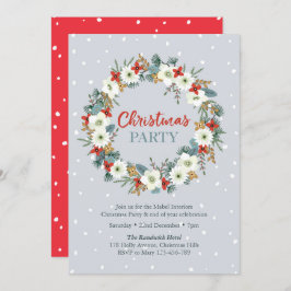 Uitnodiging voor kerstfeest | Bloemkrans blauw