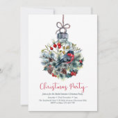 Uitnodiging voor kerstfeest | Bullfinch bird baubl (Voorkant)