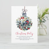 Uitnodiging voor kerstfeest | Bullfinch bird baubl (Staand voorkant)