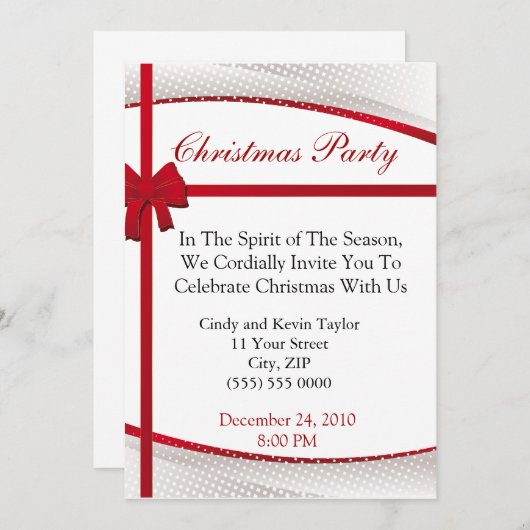 Uitnodiging voor kerstfeest Classy Red Bow (Voorkant / Achterkant)