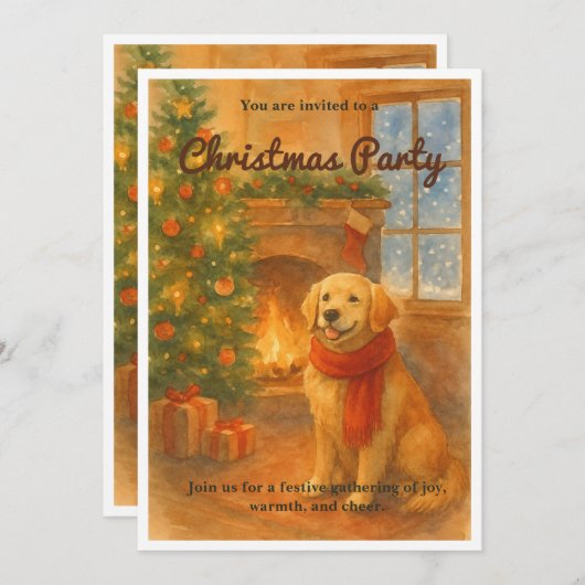 Uitnodiging voor kerstfeest · Cosy Dog Scene (Voorkant / Achterkant)