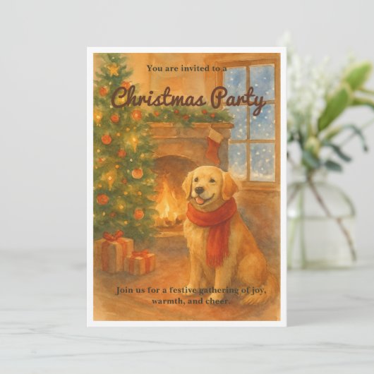 Uitnodiging voor kerstfeest · Cosy Dog Scene (Staand voorkant)