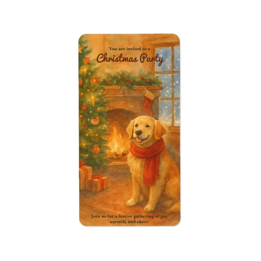 Uitnodiging voor kerstfeest · Cosy Dog Scene Etiket (Voorkant)