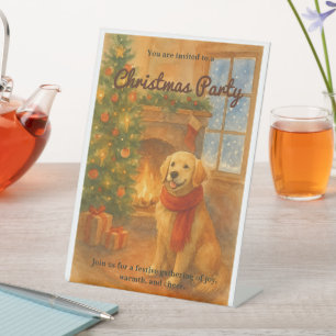 Uitnodiging voor kerstfeest · Cosy Dog Scene Reclamebord Met Voetstuk