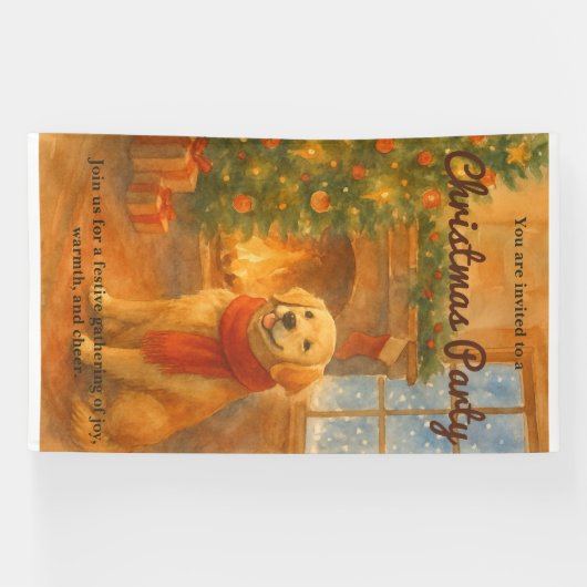 Uitnodiging voor kerstfeest · Cosy Dog Scene Spandoek (Horizontaal)