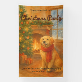 Uitnodiging voor kerstfeest · Cosy Dog Scene Spandoek