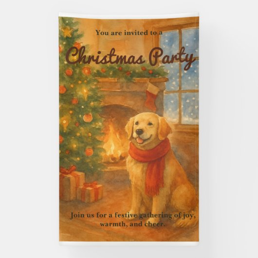 Uitnodiging voor kerstfeest · Cosy Dog Scene Spandoek (Verticaal)