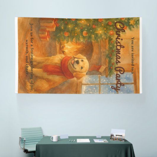 Uitnodiging voor kerstfeest · Cosy Dog Scene Spandoek (Beurs)