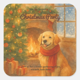 Uitnodiging voor kerstfeest · Cosy Dog Scene Vierkante Sticker