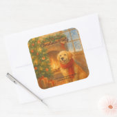 Uitnodiging voor kerstfeest · Cosy Dog Scene Vierkante Sticker (Envelop)