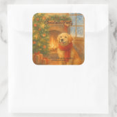 Uitnodiging voor kerstfeest · Cosy Dog Scene Vierkante Sticker (Tas)