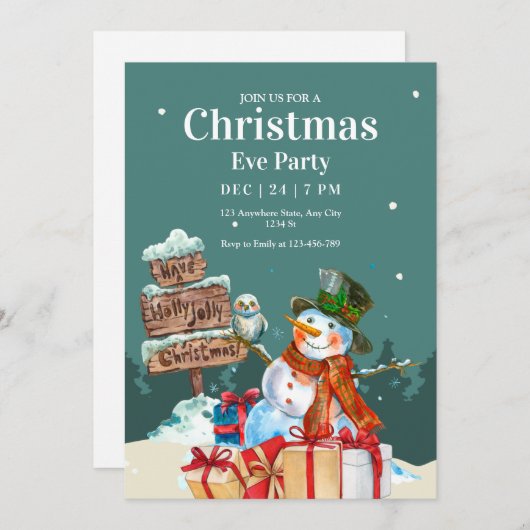 Uitnodiging voor kerstfeest, diner op kerstavond (Voorkant / Achterkant)