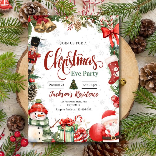 Uitnodiging voor kerstfeest, diner op kerstavond