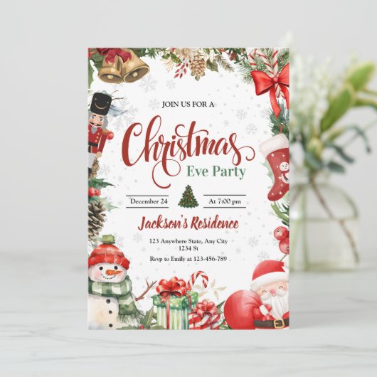 Uitnodiging voor kerstfeest, diner op kerstavond (Staand voorkant)