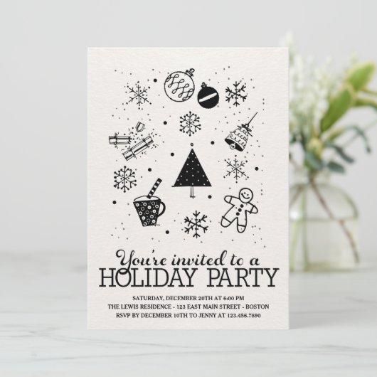 Uitnodiging voor kerstfeest Doodles (Staand voorkant)