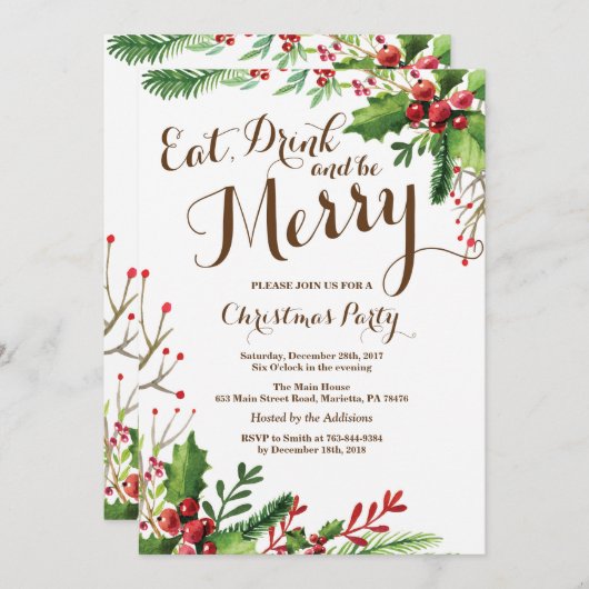 Uitnodiging voor Kerstfeest 'Eet, Drink en Wees Vr (Voorkant / Achterkant)